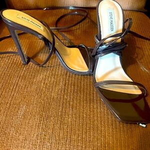 10M Steve Madden Brown faux leather strap heels